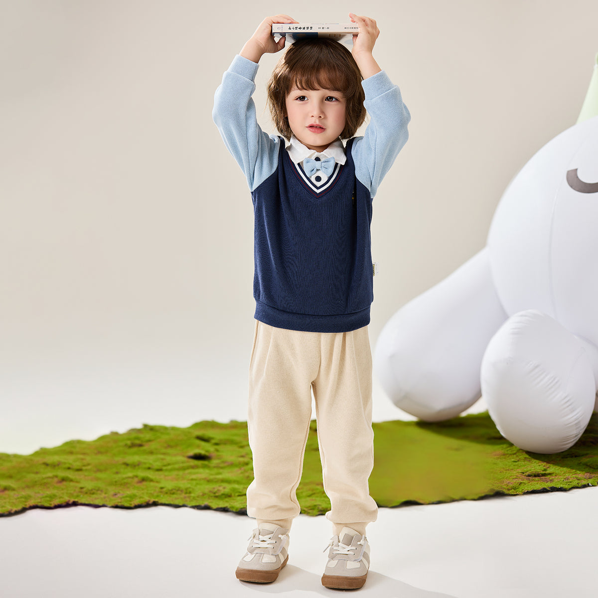 Little Bear Preppy Fake Two-Piece Set