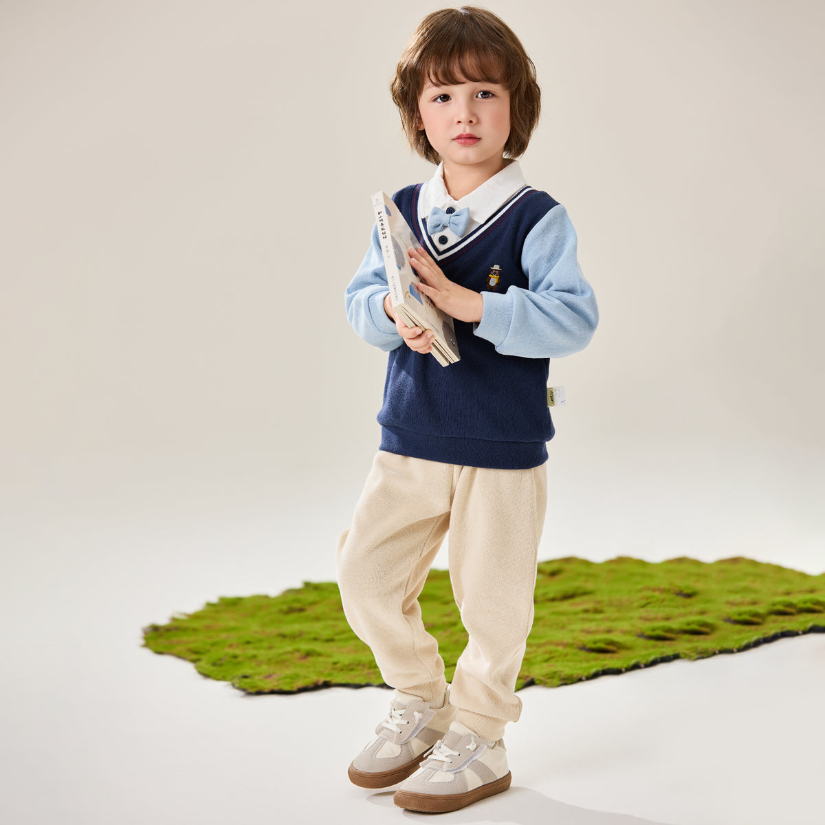 Little Bear Preppy Fake Two-Piece Set