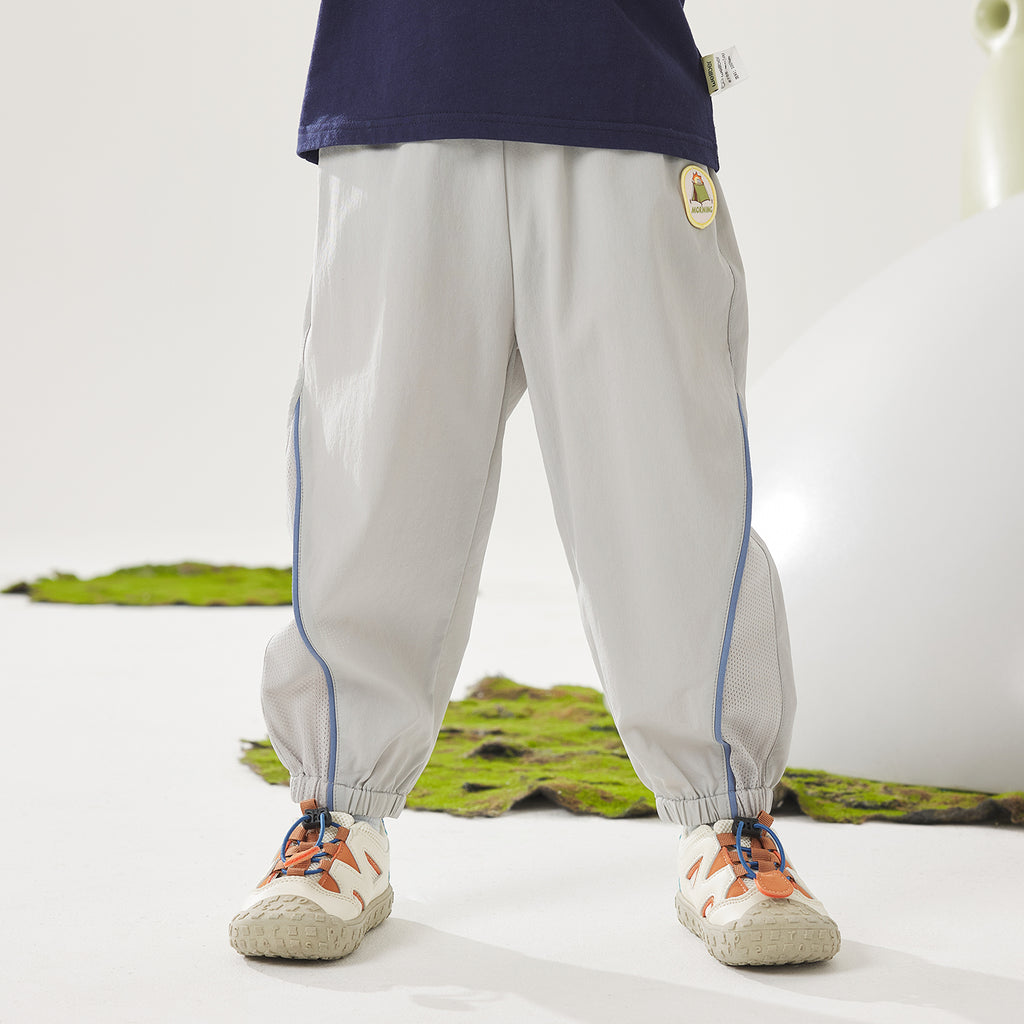 Mesh-Panel Woven Long Pants