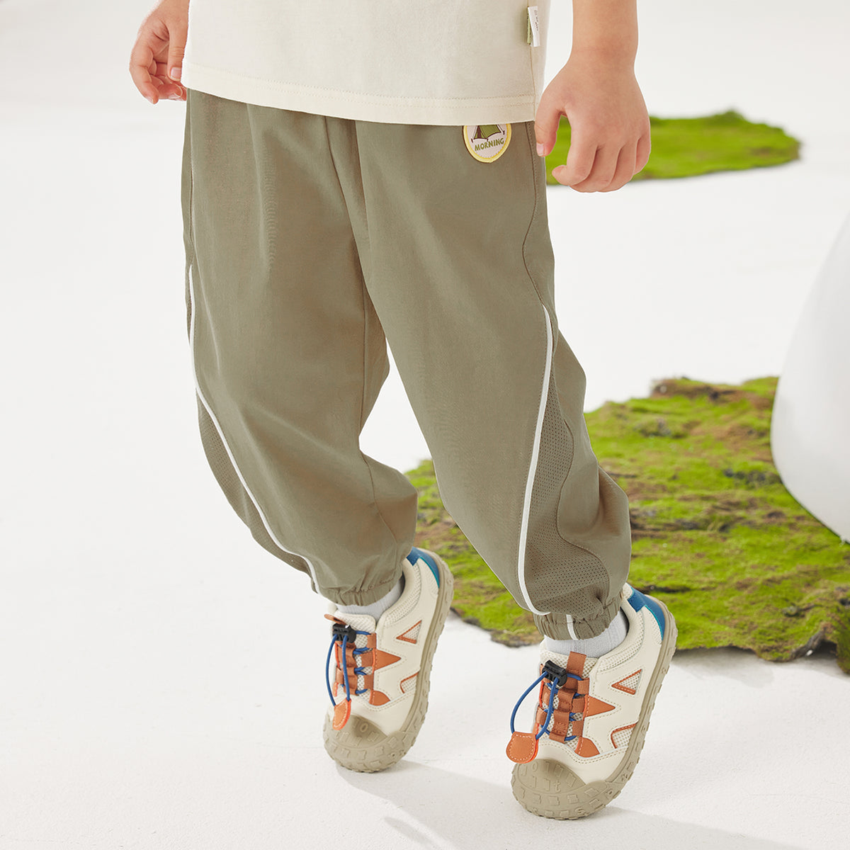 Mesh-Panel Woven Long Pants