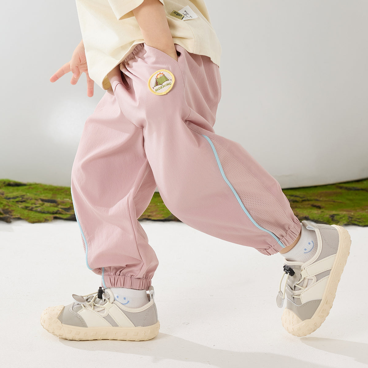 Mesh-Panel Woven Long Pants
