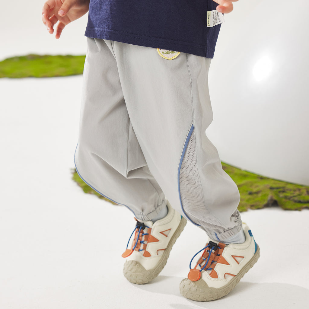 Mesh-Panel Woven Long Pants