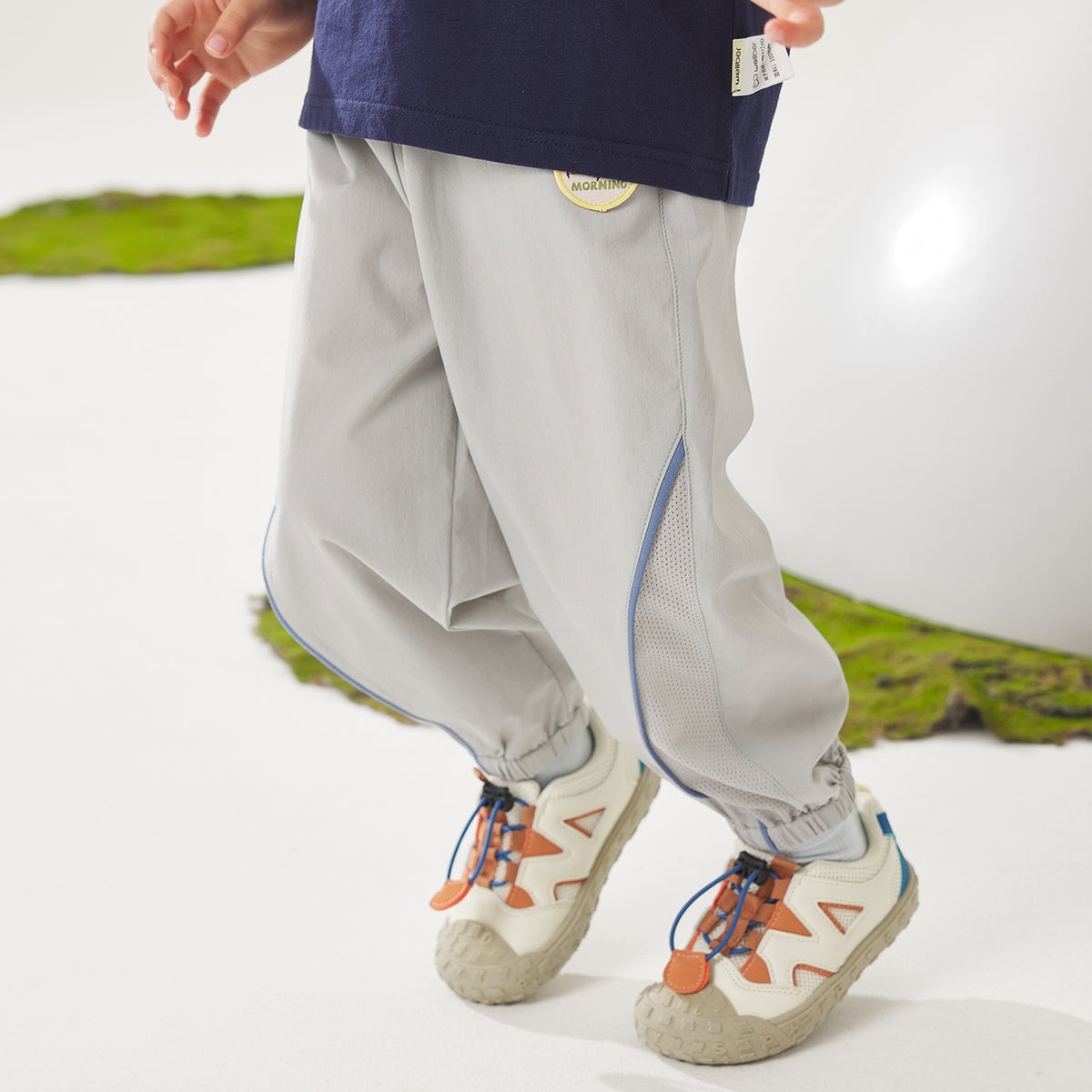 Mesh-Panel Woven Long Pants