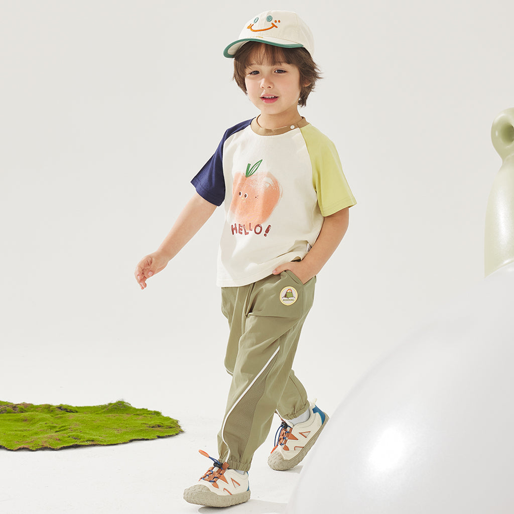 Mesh-Panel Woven Long Pants