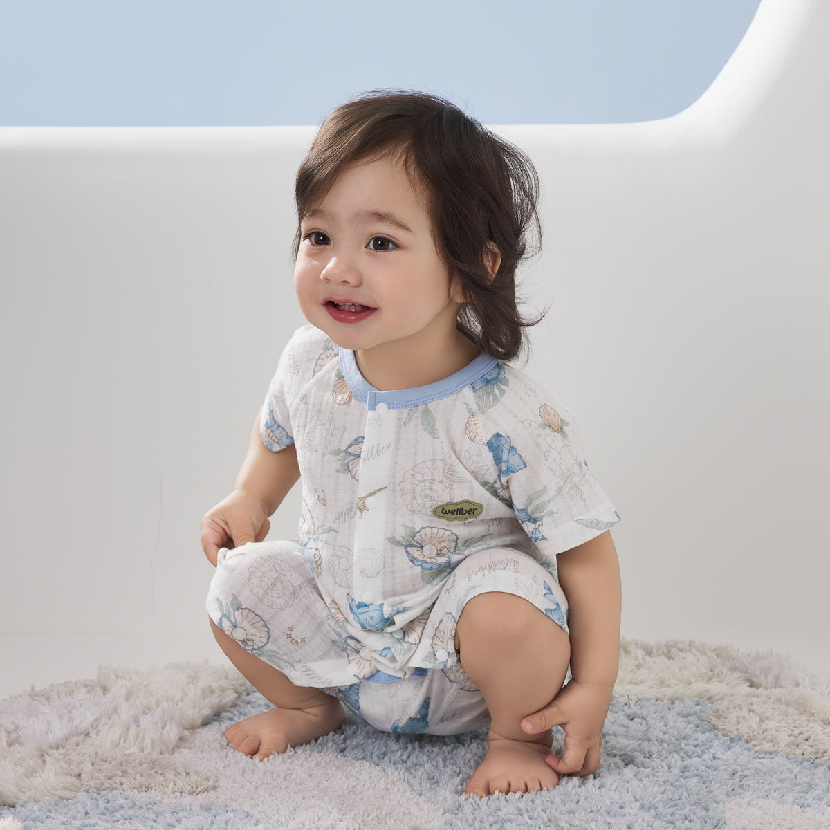100% Cotton Jacquard Jersey Short Sleeve Front-Opening Romper
