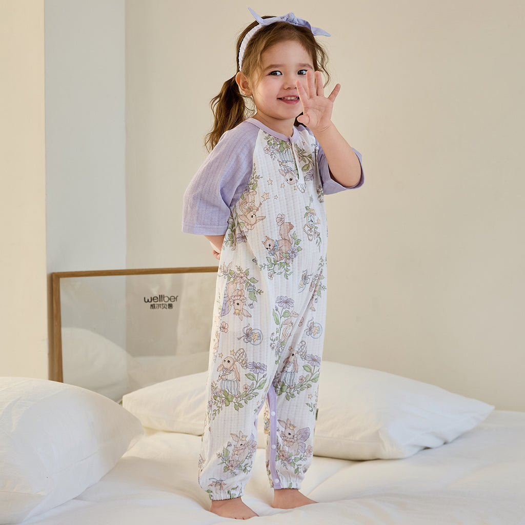 100% Cotton Jacquard Jersey 3/4 Sleeve Pullover Split-Leg Sleep Sack