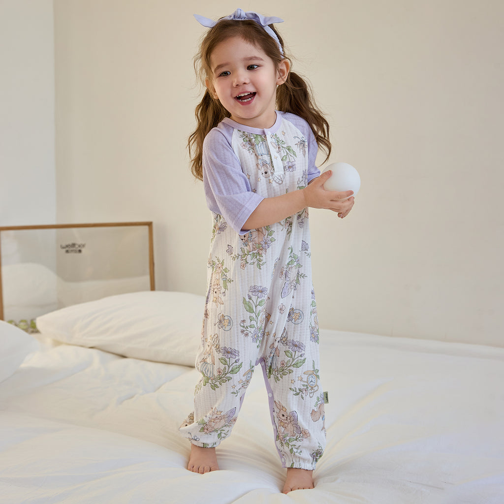 100% Cotton Jacquard Jersey 3/4 Sleeve Pullover Split-Leg Sleep Sack